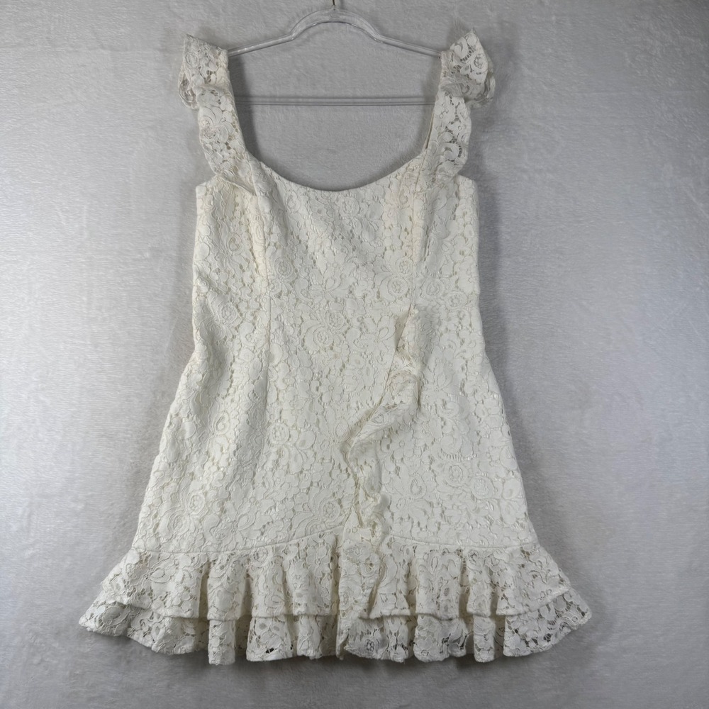 Bardot White Floral Lace Ruffle Sleeveless Mini Dress Womens US 10